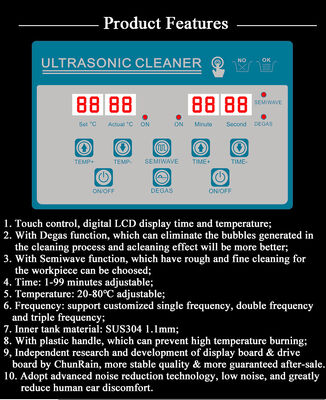 CR-010S 2L 60W Professional Desktop Digital Ultrasonic Cleaner com aquecedor e Degas e Semiwave para laboratório dentário
